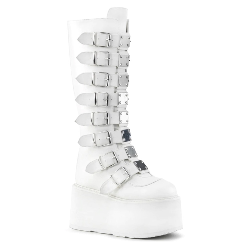Demonia Damned-318 White Leather Platform Boots
